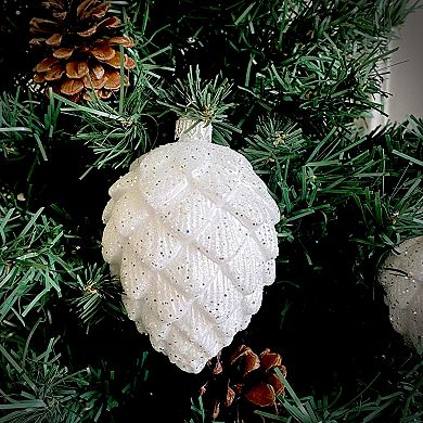 Discover Europe Made in Poland White Glass Pinecone Christmas Ornament Set of 3