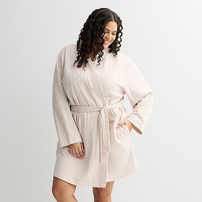 Plus Size Croft & Barrow Quilted Knit Wrap Robe, Women's, Size: 3XL, Light Sand Heather
