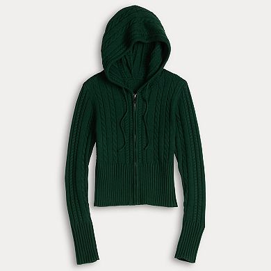 Juniors' Harper & Ivy Zip Up Cable Sweater