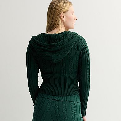 Juniors' Harper & Ivy Zip Up Cable Sweater