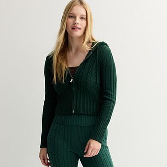 Juniors' Harper & Ivy Zip Up Cable Sweater