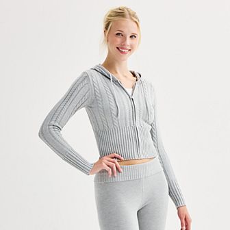 Juniors' Harper & Ivy Zip Up Cable Sweater