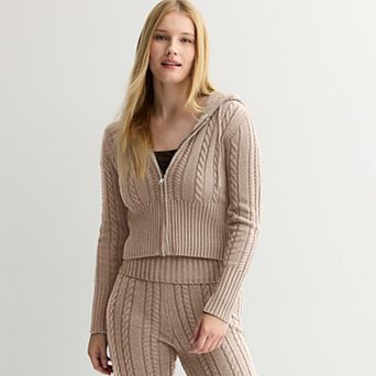 Juniors' Harper & Ivy Zip Up Cable Sweater