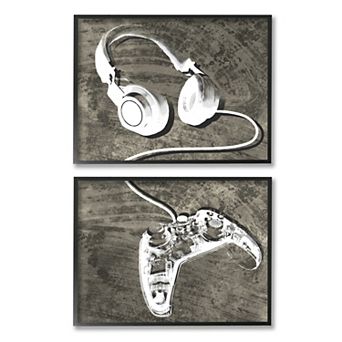 Stupell Home Decor Rustic Headphones and Video Game Controller Wall Art