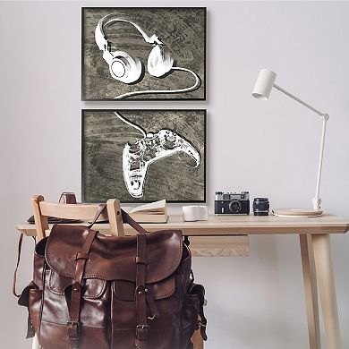 Stupell Home Decor Rustic Headphones and Video Game Controller Wall Art