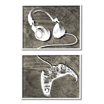 Stupell Home Decor 2 pc Rustic Headphones & Video Game Controller Framed Wall Decor Set