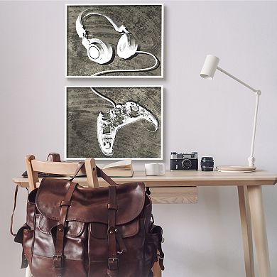 Stupell Home Decor 2-Piece Rustic Headphones & Video Game Controller Framed Wall Decor Set