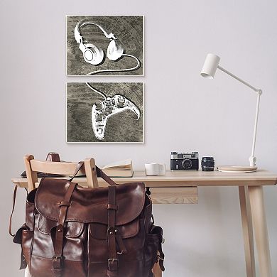 Stupell Home Decor Rustic Headphones Video Game Controller Wall Art