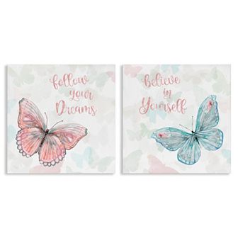 Stupell Home Decor 2 pc Believe In Dreams Butterfly Wall Art Set
