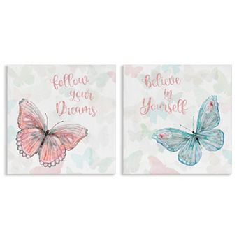Stupell Home Decor 2 pc Believe In Dreams Butterfly Wall Art Set