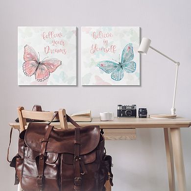 Stupell Home Decor 2-Piece Believe In Dreams Butterfly Wall Art Set