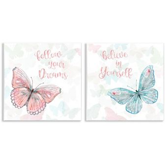 Stupell Home Decor Believe In Dreams Butterfly Plaque Wall Art 2 pc Set