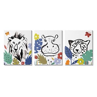 Stupell Home Decor Jungle Animal Kingdom Canvas Wall Art 3 pc Set