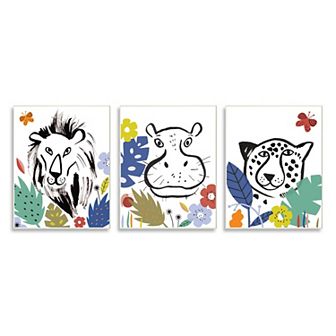 Stupell Home Décor Jungle Animal Kingdom Kids Plaque Wall Art 3 pc Set