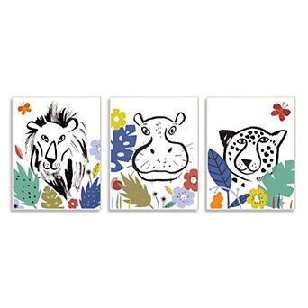 Stupell Home Décor Jungle Animal Kingdom Kids Plaque Wall Art 3 pc Set