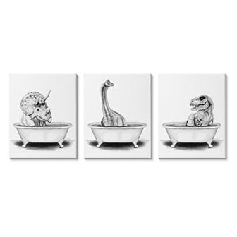 Stupell Home Decor Dinosaurs Bathing Canvas Wall Art 3 pc Set