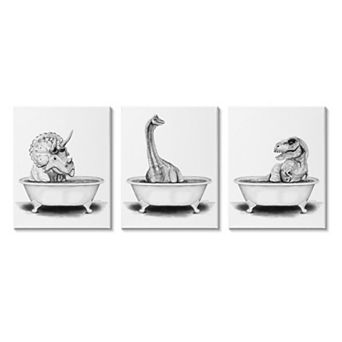 Stupell Home Decor Dinosaurs Bathing Canvas Wall Art 3 pc Set