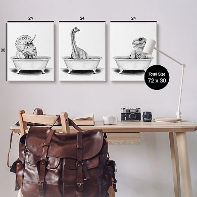 Stupell Home Decor Dinosaurs Bathing Canvas Wall Art 3-pc. Set