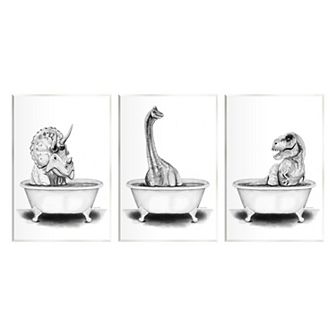 Stupell Home Decor Dinosaur Bathing Plaque Wall Art 3 pc Set