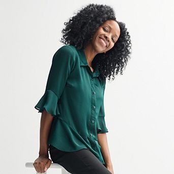 Women's Nine West Adaptive Ruffle Hem Shirt