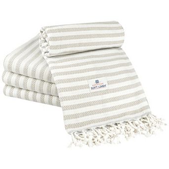 American Soft Linen 4 pc Turkish Peshtemal Oversized Beach Towel Set
