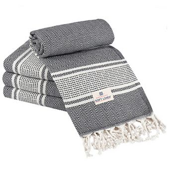 American Soft Linen 4 pc Turkish Peshtemal Oversized Beach Towel Set