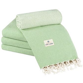 American Soft Linen 4 pc Turkish Peshtemal Oversized Beach Towel Set