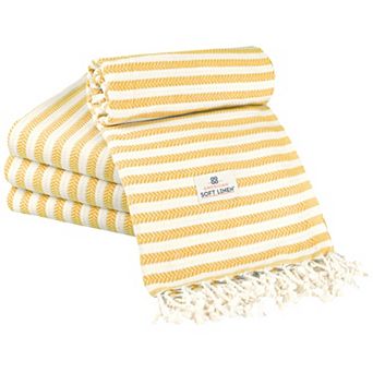 American Soft Linen 4 pc Turkish Peshtemal Oversized Beach Towel Set