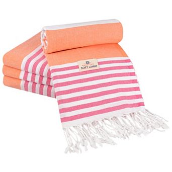American Soft Linen 4 pc Turkish Peshtemal Oversized Beach Towel Set