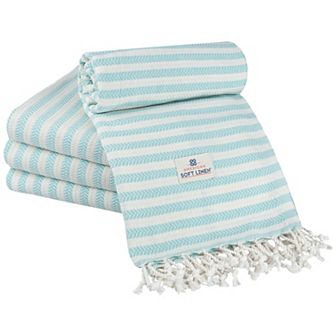 American Soft Linen 4 pc Turkish Peshtemal Oversized Beach Towel Set