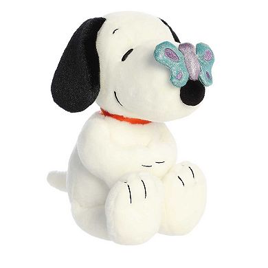 Aurora Medium White Peanuts 11" Snoopy With Butterfly Adorable Stuffed Animal