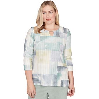 Petite Alfred Dunner Rib-Texture Knit Top with Keyhole Detail