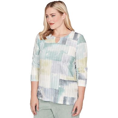 Petite Alfred Dunner Rib-Texture Knit Top with Keyhole Detail