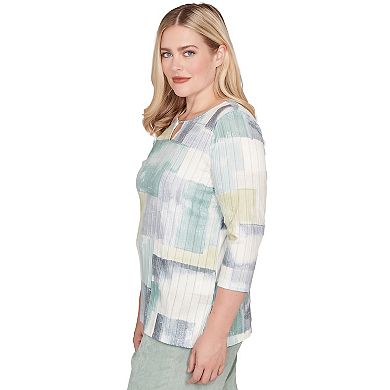 Petite Alfred Dunner Rib-Texture Knit Top with Keyhole Detail