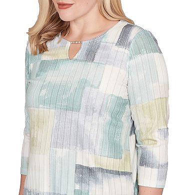 Petite Alfred Dunner Rib-Texture Knit Top with Keyhole Detail