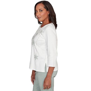 Petite Alfred Dunner Snowflake Pearl Studded Shimmer Top