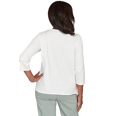 Petite Alfred Dunner Snowflake Pearl Studded Shimmer Top