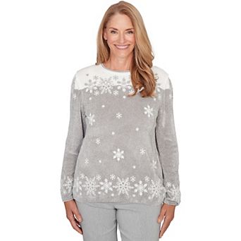 Petite Alfred Dunner Snowflake Embroidery Chenille Sweater