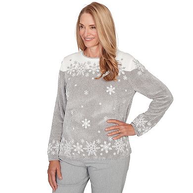 Petite Alfred Dunner Snowflake Embroidery Chenille Sweater