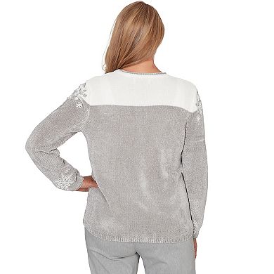 Petite Alfred Dunner Snowflake Embroidery Chenille Sweater