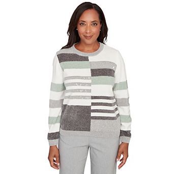Petite Alfred Dunner Stripe Sequin Colorblock Chenille Sweater