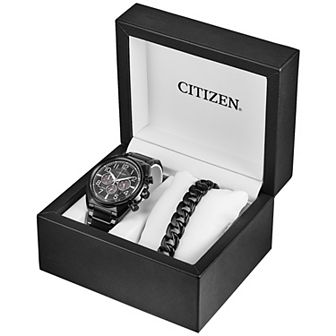 Citizen Eco-Drive Men's Brycen Black Ion-Plated Stainless Steel Chronograph Watch & Bracelet Set