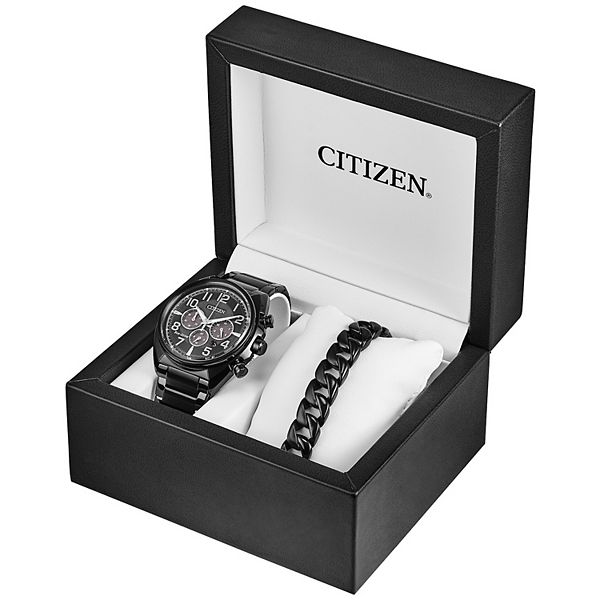 Citizen Eco-Drive Men's Brycen IP Black Stainless Chrono Watch and Bracelet Box Set - Black