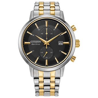 Citizen Eco-Drive Men's Two-Tone Stainless Black Dial Chronograph Bracelet Watch