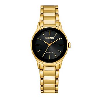 Citizen Eco-Drive Women's Axiom Gold-Tone Stainless Steel Black Dial Bracelet Watch