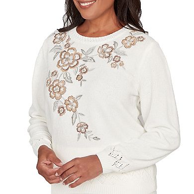 Petite Alfred Dunner Floral Embroidered Chenille Sweater