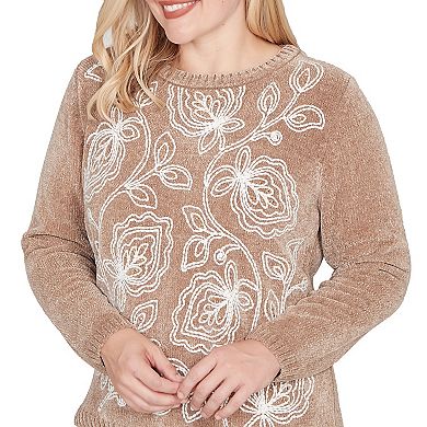 Petite Alfred Dunner Stitched Leaf Detail Chenille Sweater