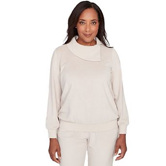 Petite Alfred Dunner Solid Shimmer Detail Envelope Neck Top