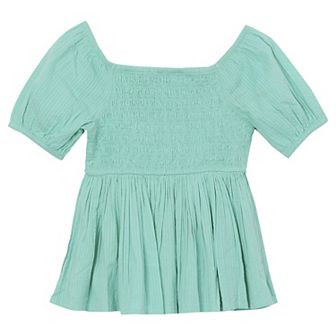 Girls 2-16 Lands' End Short Sleeve Smocked Woven Top