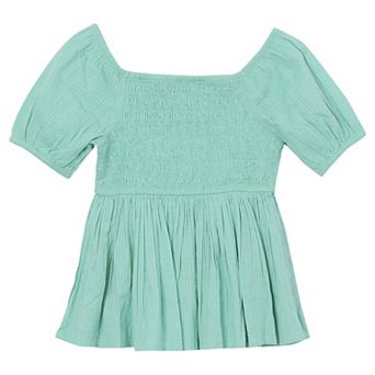 Girls 2-16 Lands' End Short Sleeve Smocked Woven Top